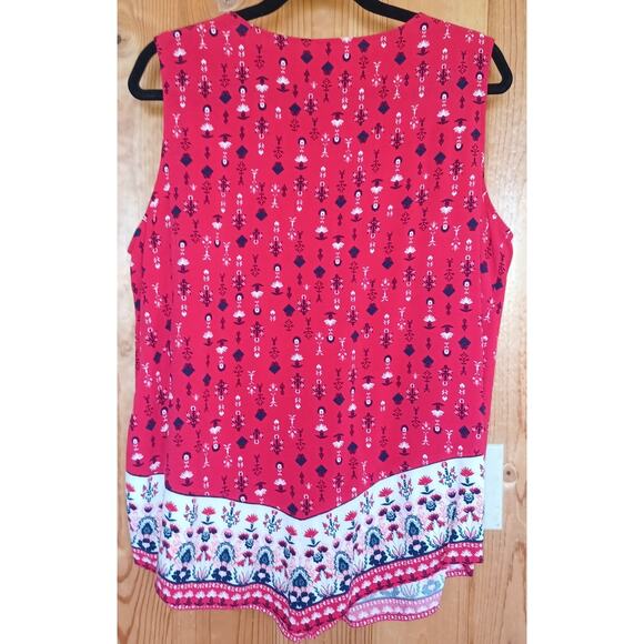Westport Boho Tunic Blouse Womens 2X Red White and Blue Contrasting Trim Tassels - Picture 4 of 7